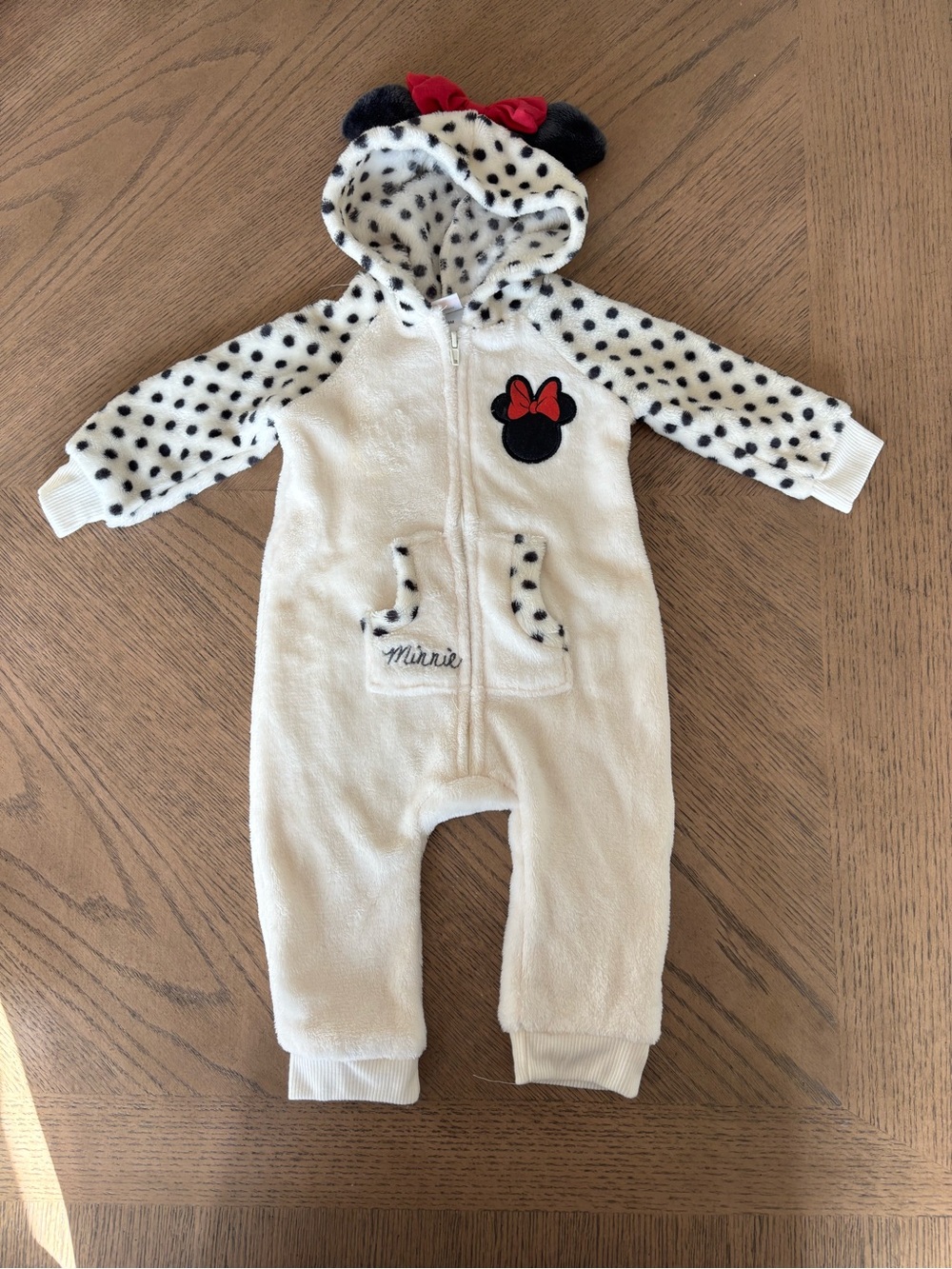 Disney Minnie Mouse White Fleece One-Piece for Kids with Hood